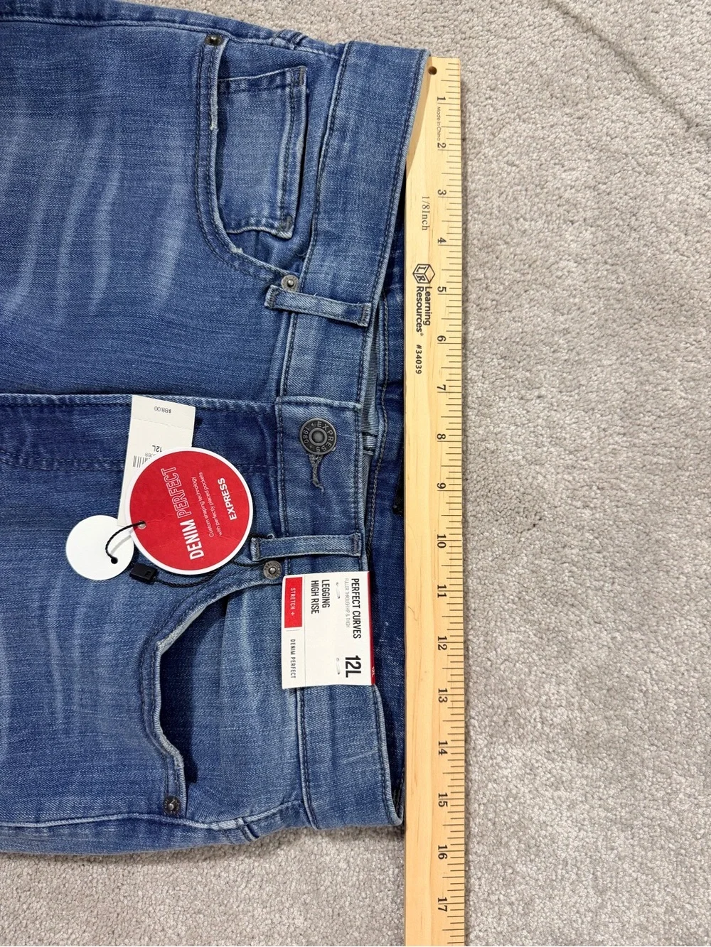 Express Women's Skinny High Rise Jean Leggings in Medium Blue Wash size 12L